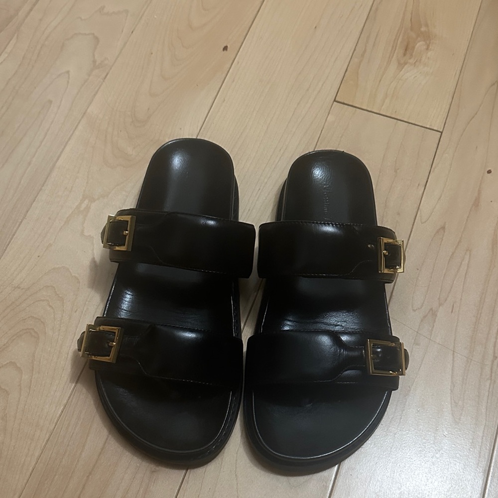 Massimo Dutti Black Slides with Gold Accents